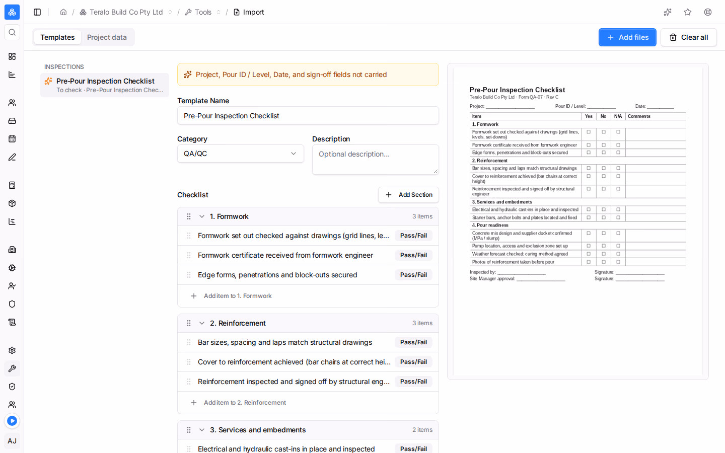 Import Into Teralo: Templates From Any Document, Whole Projects From Procore and Aconex