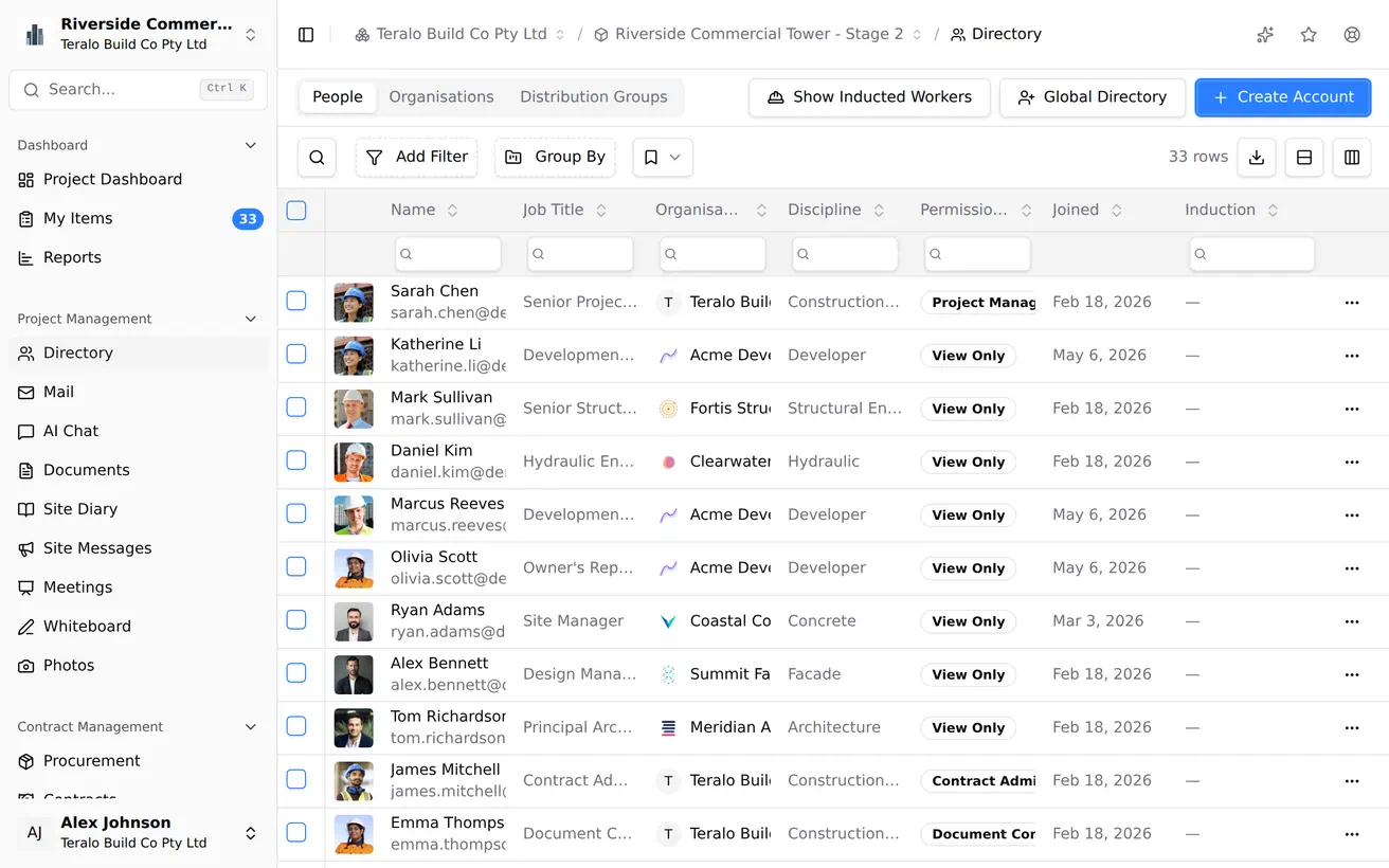 Somebody being added to a project from the global directory, ending on the permission template picker.