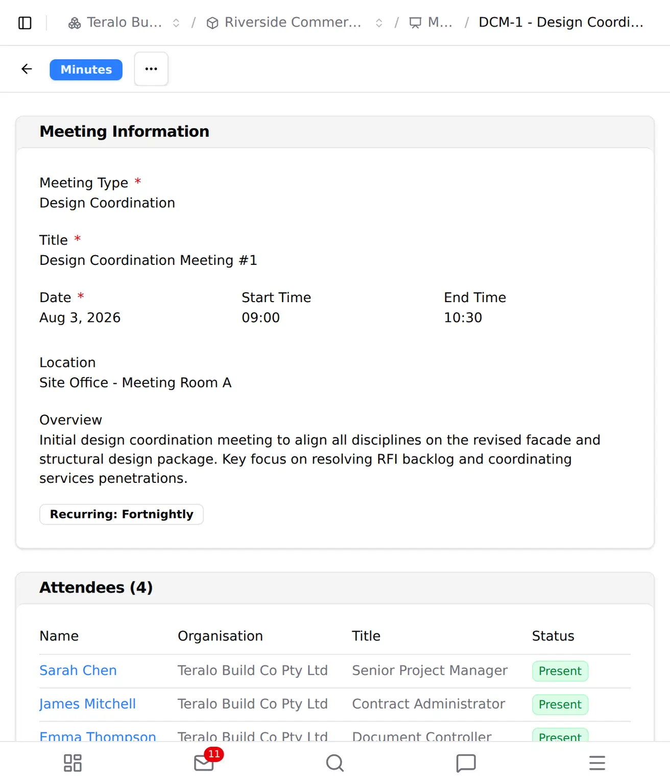 A meeting export menu showing the minutes PDF, a calendar file and QR sign-in, with the code displayed.