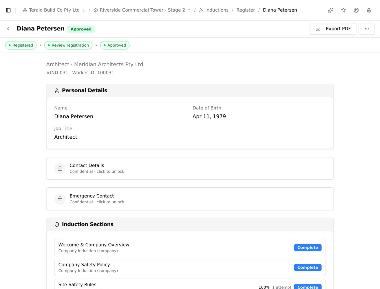 A worker's sensitive details behind a prompt asking the viewer to record why they are looking.