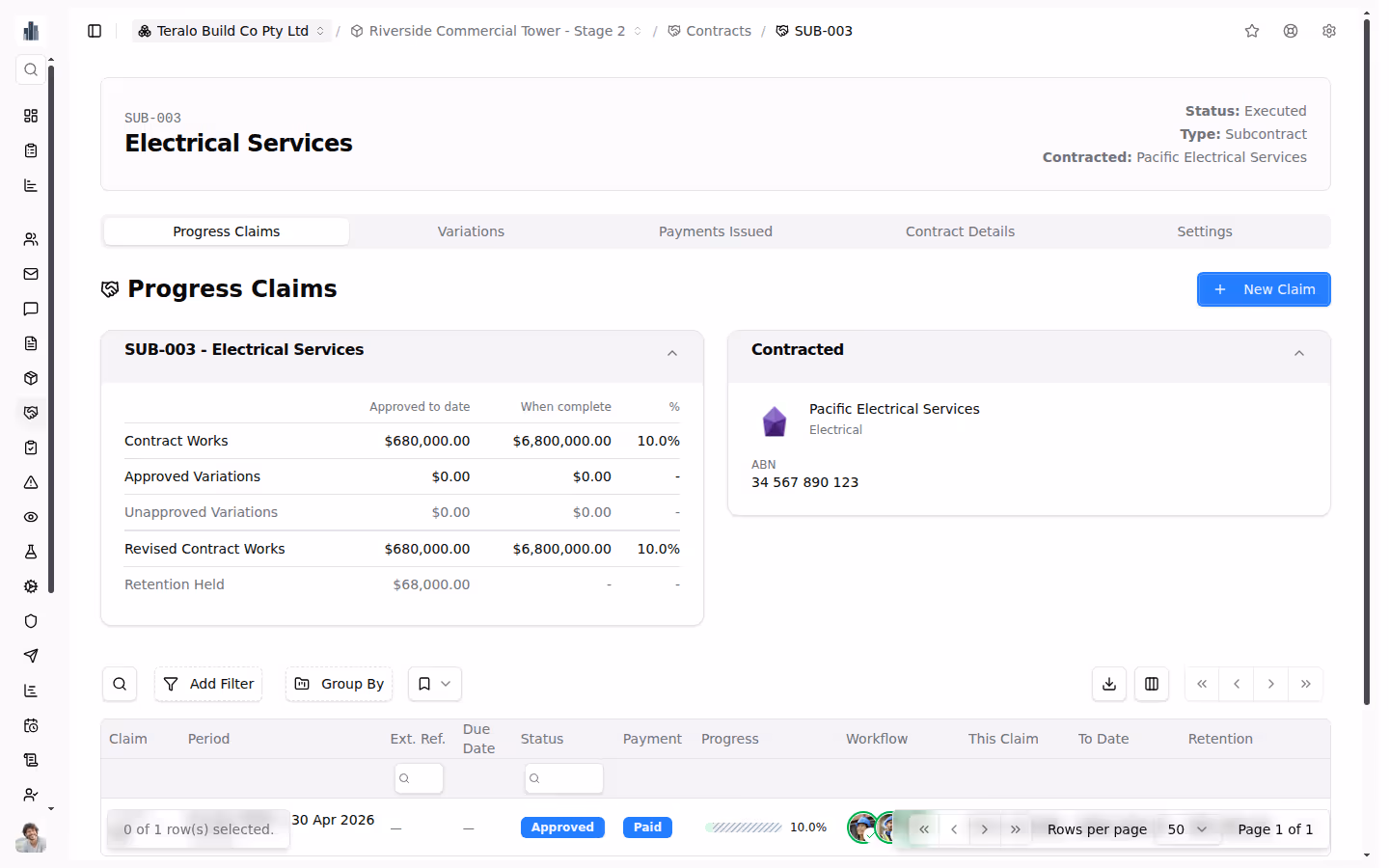 Contracts screenshot — detail view