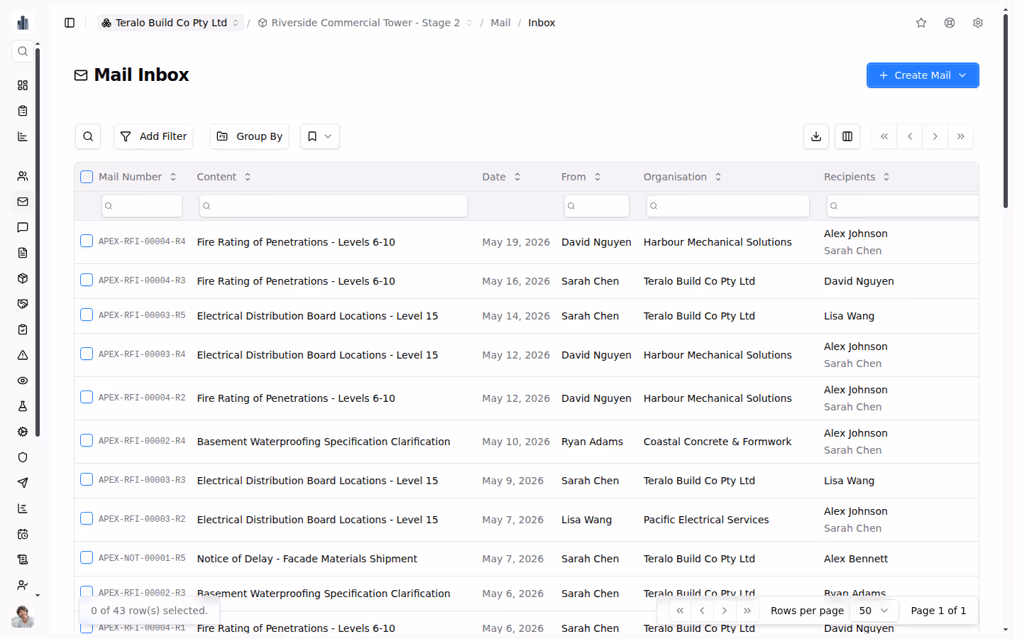 Mail screenshot — register view