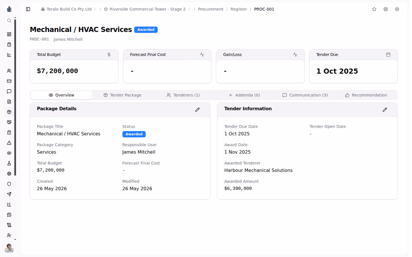 Procurement screenshot — detail view
