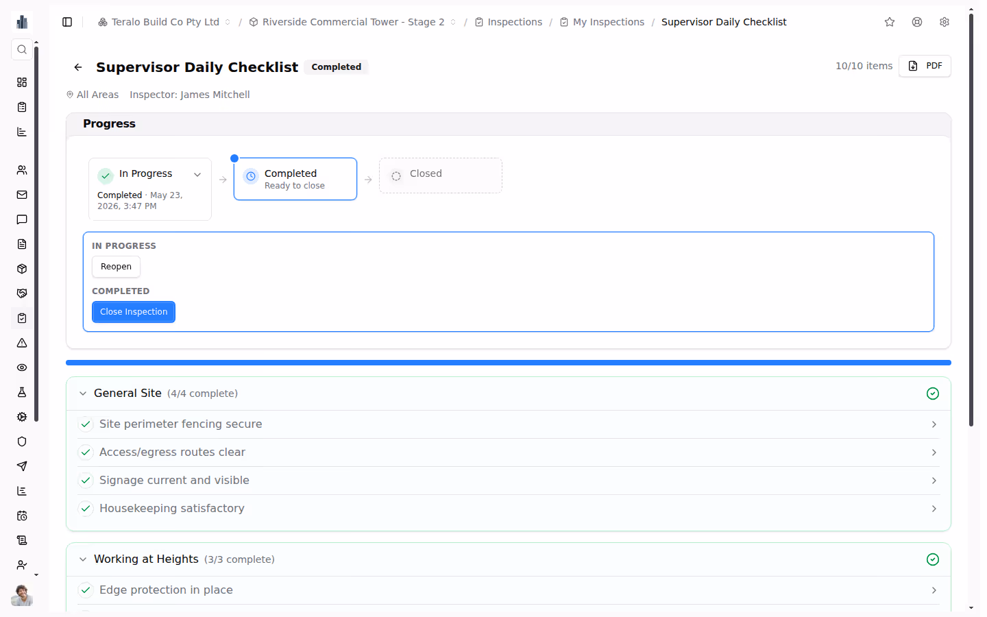 Safety & Compliance screenshot — detail view