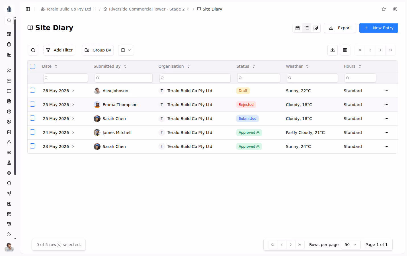 Site Operations screenshot — register view