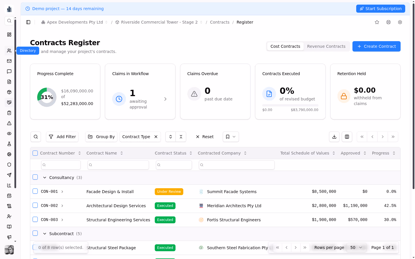 Contracts screenshot